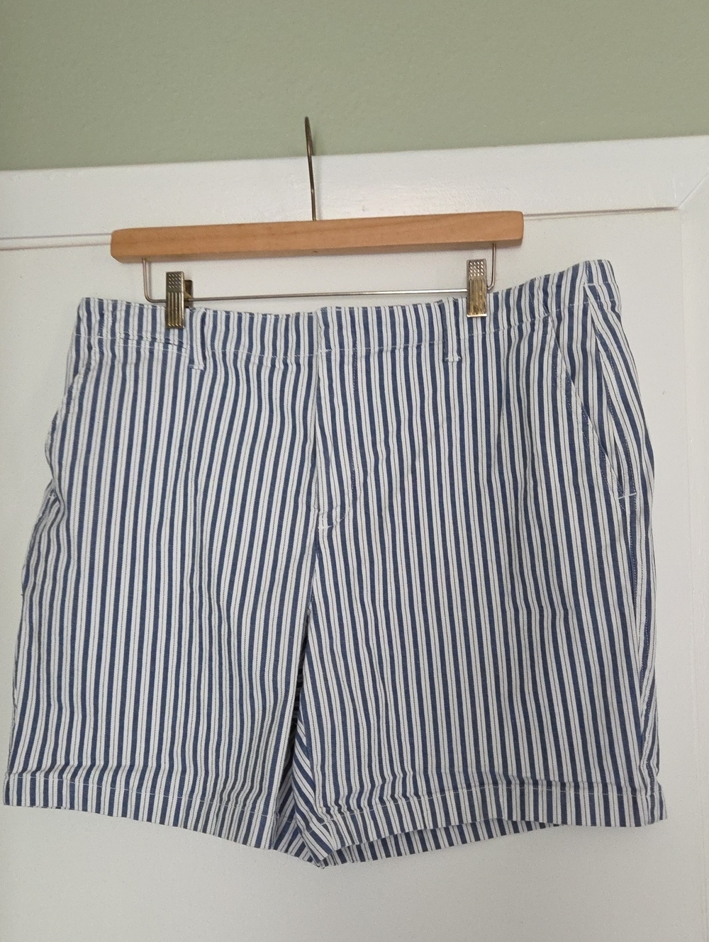 Lands' End Blue and White Striped Button-Front Shorts